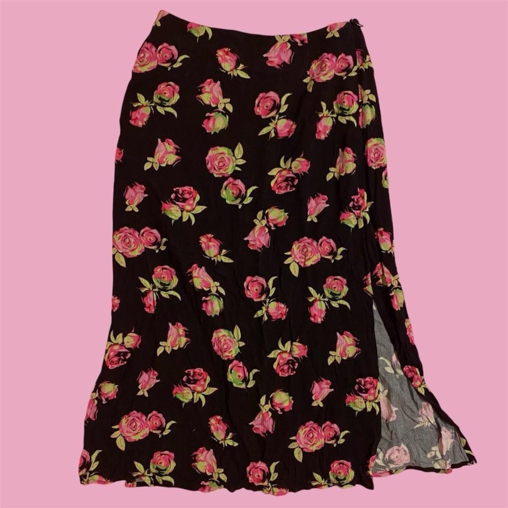 Black floral midi skirt